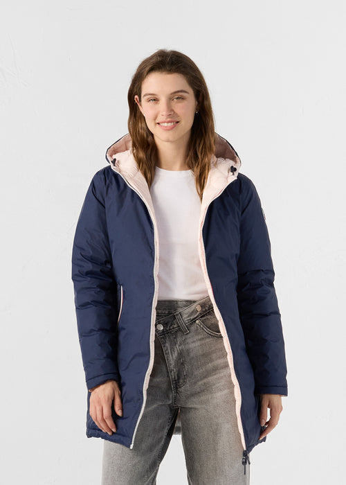 Doudoune longue réversible Marine/rose pétale Verone – JOTT