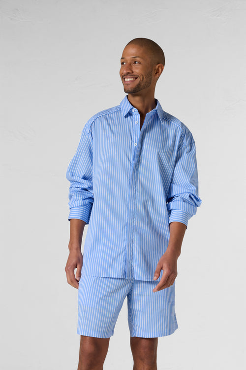 Chemise mixte en popeline Bleu céleste rayé Duffy stripe - JOTT - 3