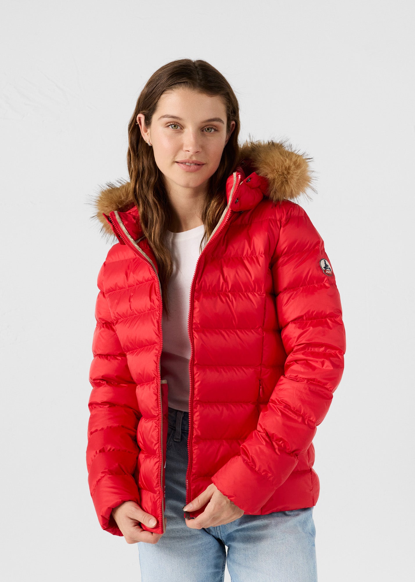 Down jacket with hood Grand Froid Carmine Red Luxury - JOTT