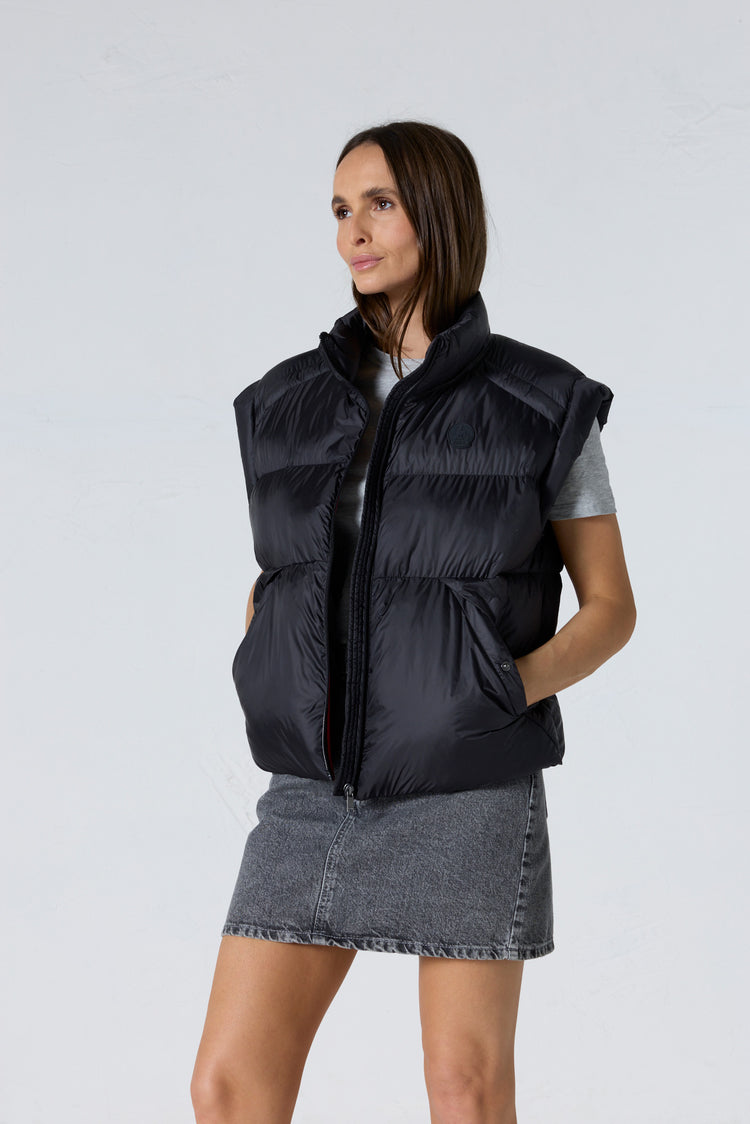 Doudoune courte oversize sans manches Noir Lyna