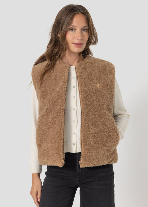 Doudoune oversize sans manches sherpa Beige fumé Rory