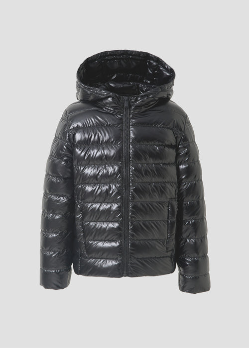 Doudoune enfant à capuche Noir Albus shiny - JOTT - 2