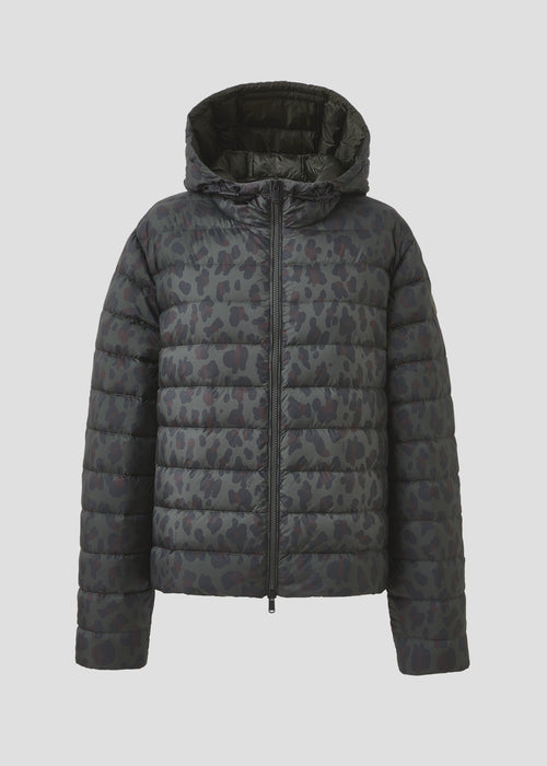 Doudoune courte à capuche Army foncé léopard Charline print