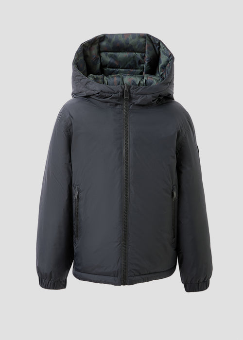 Doudoune enfant réversible Noir/Armée profonde léopard Sauda Print - JOTT - 2