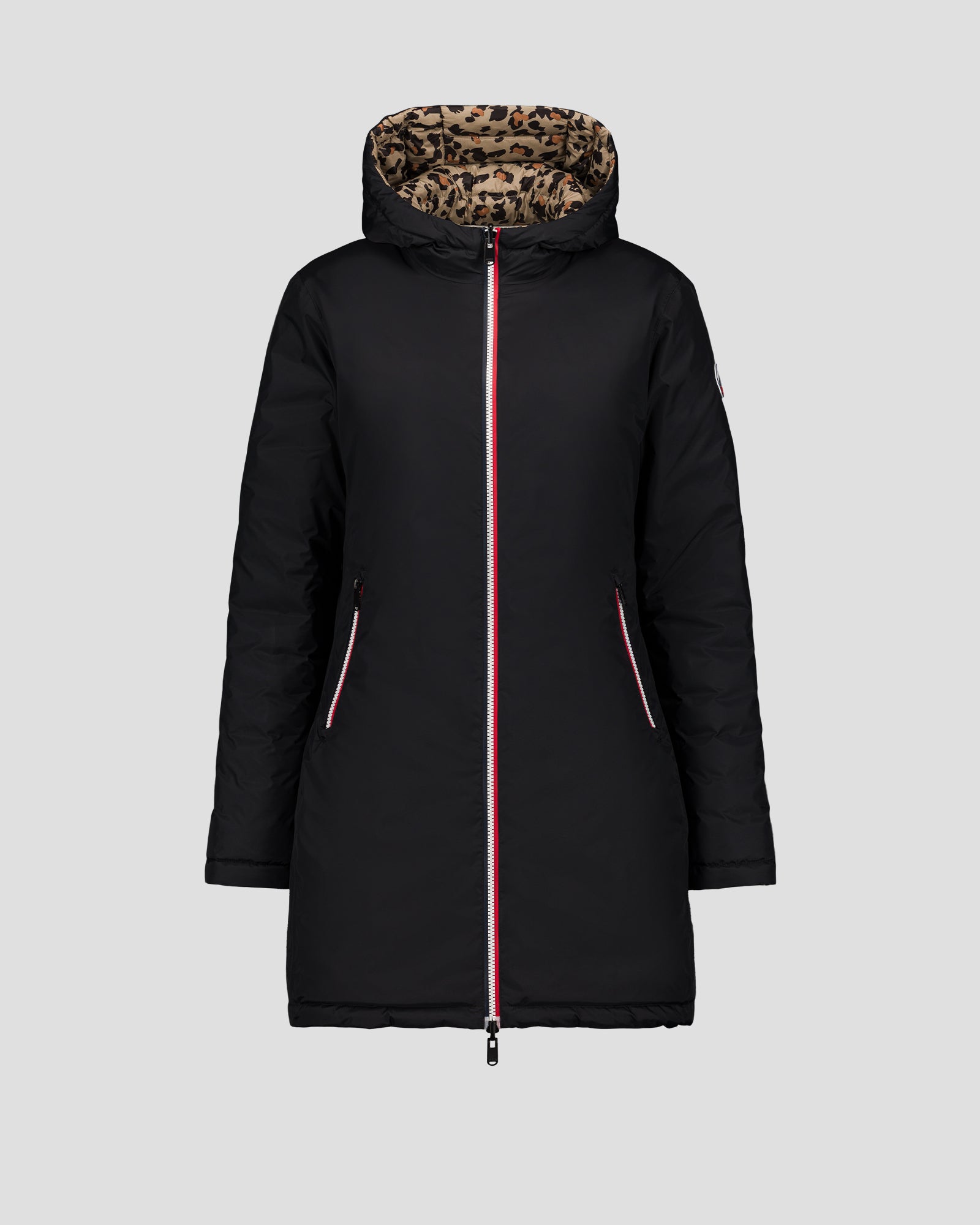 Doudoune longue réversible Noir/leopard beige Verone print - JOTT - 2