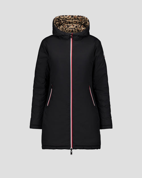 Chaqueta de plumón larga reversible Negro/leopardo beige estampado Verone - JOTT - 2