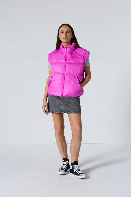 Doudoune courte oversize sans manches Rose électrique Lyna - JOTT - 3