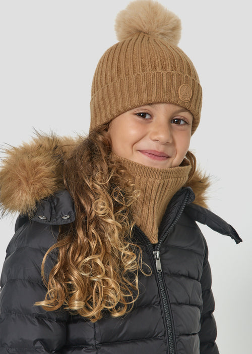 Ensemble bonnet + tour de cou enfant Beige fumé Pomme - JOTT - 2