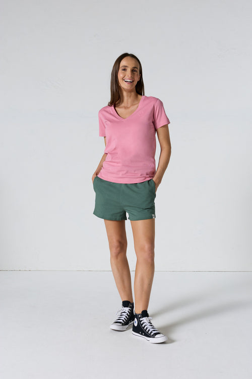 T-shirt uni col V en coton Pink antique Sofia 2.0 - JOTT - 3