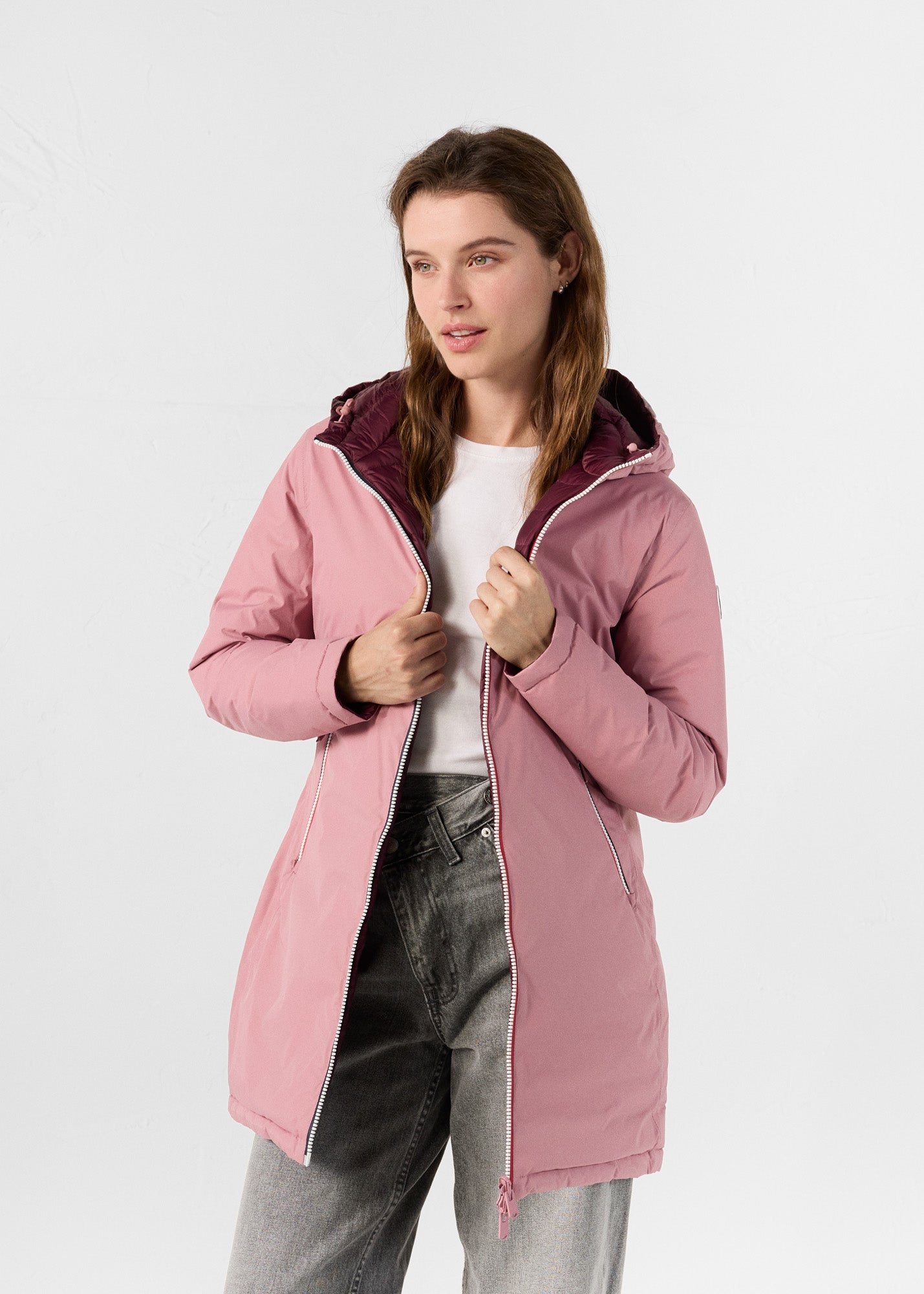 Doudoune longue réversible Rose antique/cerise noire Verone - JOTT - 3