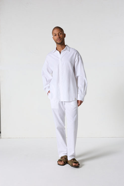 Unisex Linen Shirt in Calypso White – JOTT