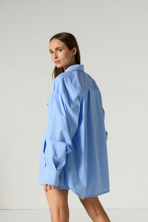 Chemise mixte en popeline Bleu céleste rayé Duffy stripe - JOTT - 4