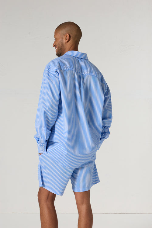 Chemise mixte en popeline Bleu céleste rayé Duffy stripe - JOTT - 4