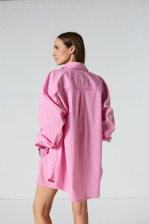 Chemise mixte en popeline Pink antique rayé Duffy stripe - JOTT - 4