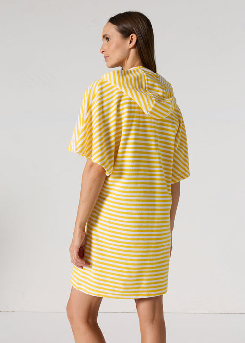 Robe éponge à capuche Jaune abeille rayé Pearl stripe - JOTT - 4