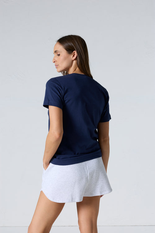 T-shirt uni col V en coton Marine Sofia 2.0 - JOTT - 4