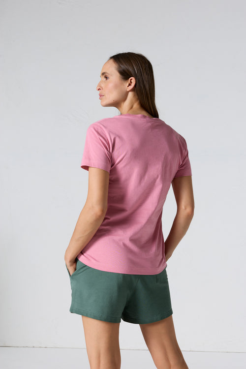 T-shirt uni col V en coton Pink antique Sofia 2.0 - JOTT - 4