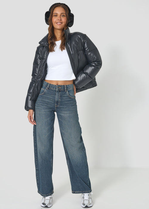 Doudoune oversize courte Noir Kimberly shiny - JOTT - 4