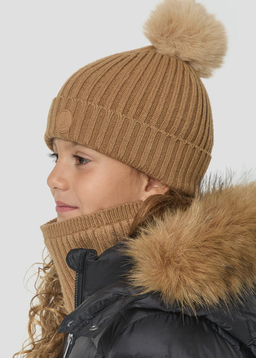 Ensemble bonnet + tour de cou enfant Beige fumé Pomme - JOTT - 4