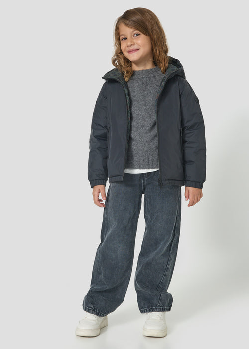 Doudoune enfant réversible Noir/Armée profonde léopard Sauda Print - JOTT - 5