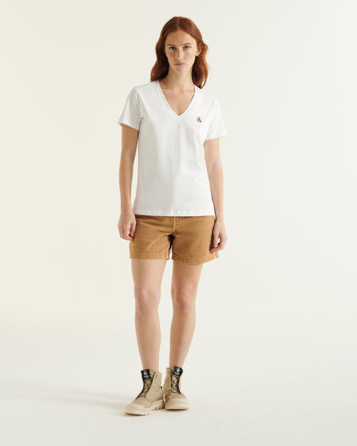 T-shirt uni col V en coton biologique Blanc Cancun 2.0 - JOTT - 5