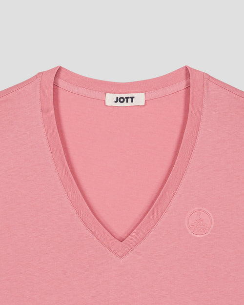 T-shirt uni col V en coton Pink antique Sofia 2.0 - JOTT - 2