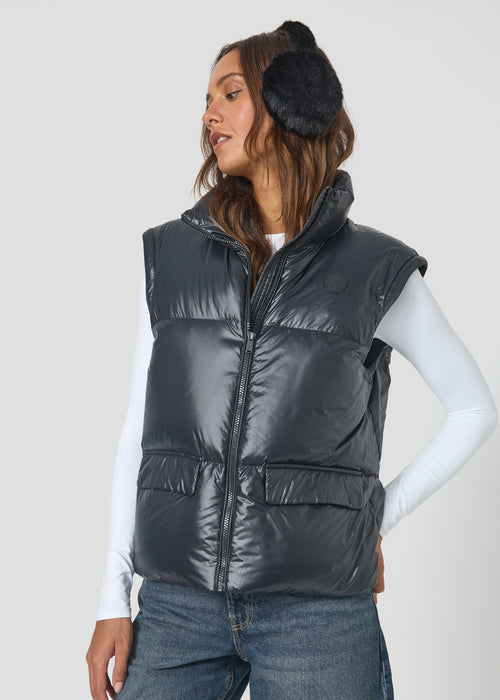 Doudoune oversize courte Noir Kimberly shiny - JOTT - 5