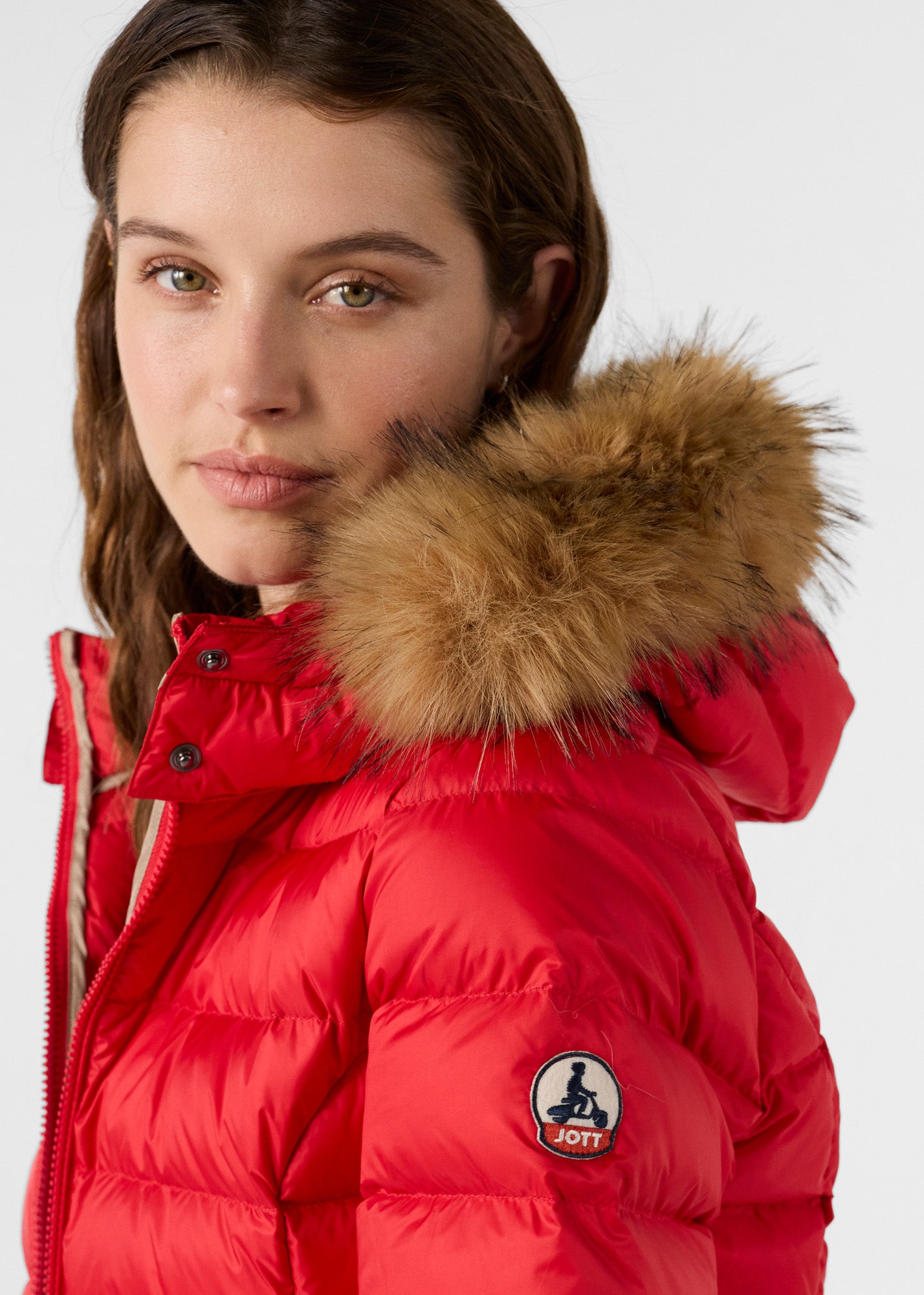 Down jacket with hood Grand Froid Carmine Red Luxury - JOTT