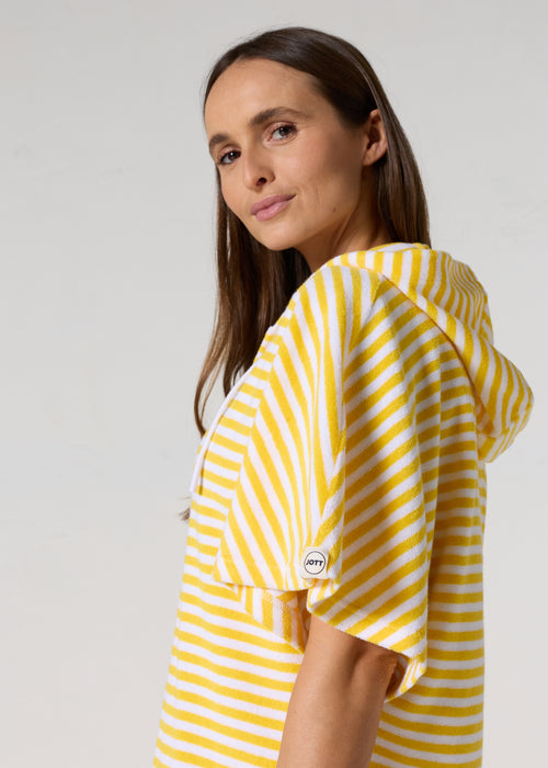 Robe éponge à capuche Jaune abeille rayé Pearl stripe - JOTT - 5