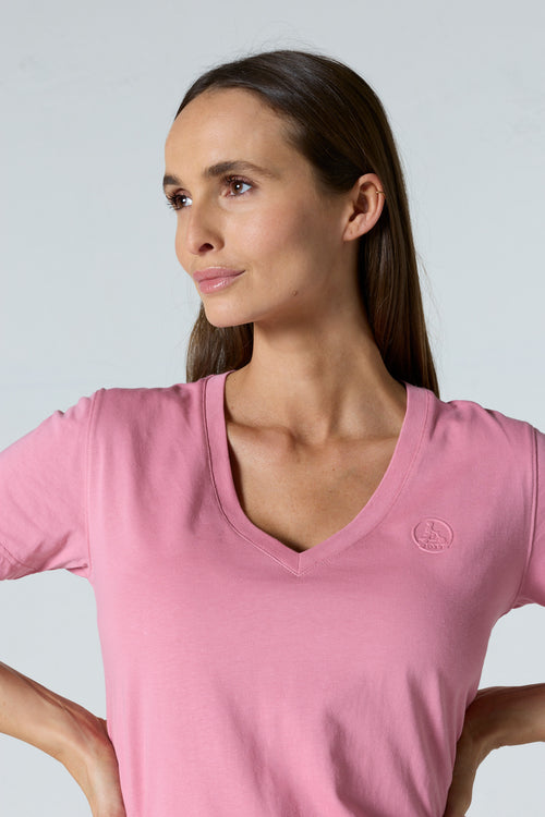 T-shirt uni col V en coton Pink antique Sofia 2.0 - JOTT - 5
