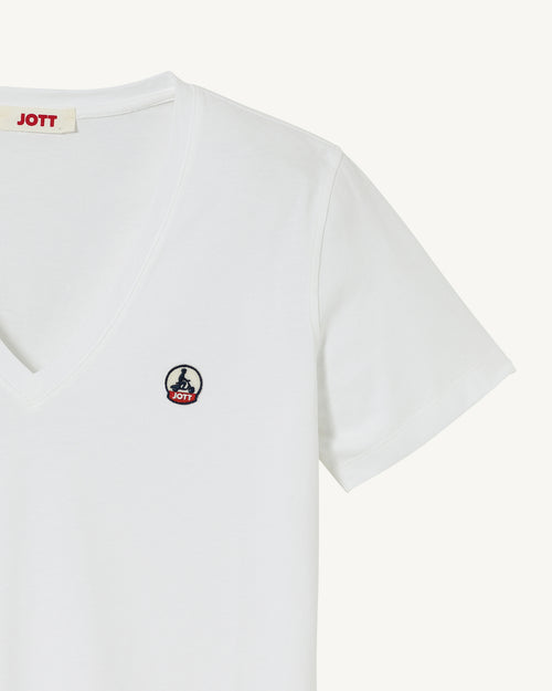T-shirt uni col V en coton biologique Blanc Cancun 2.0 - JOTT - 4