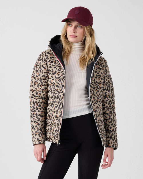 Doudoune réversible Noir/leopard beige Bergame print – JOTT