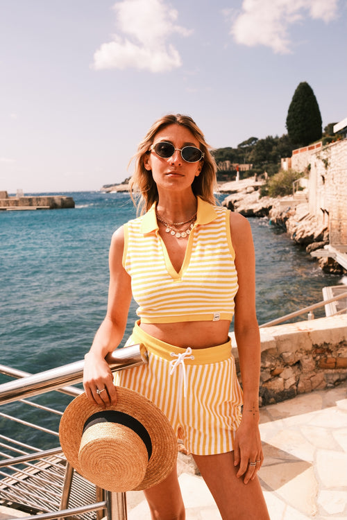 Crop-Top éponge Jaune abeille rayé Bay stripe