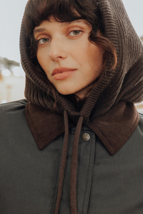 Cagoule en maille Café noir Zelia