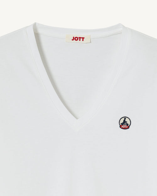T-shirt uni col V en coton biologique Blanc Cancun 2.0 - JOTT - 3