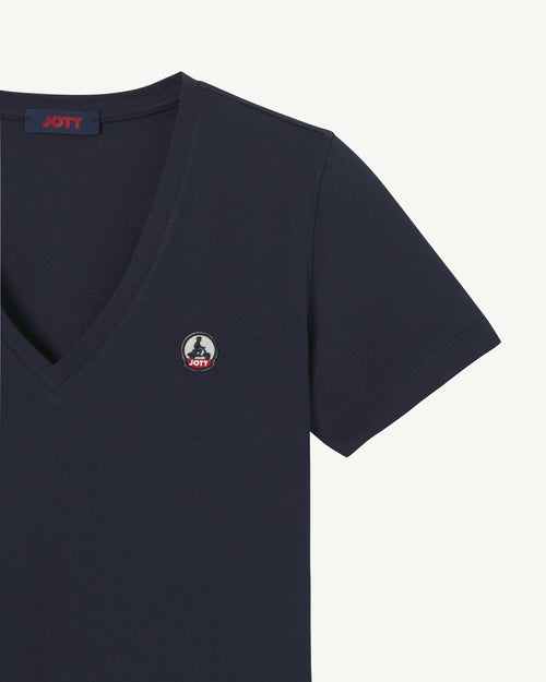 T-shirt uni col V en coton biologique Marine Cancun 2.0 - JOTT - 3