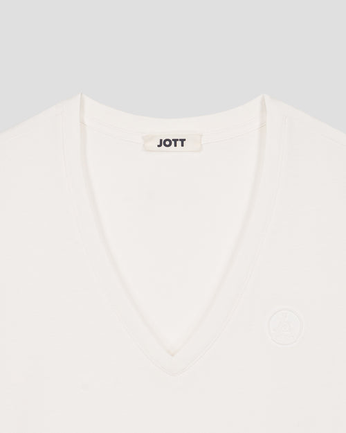 T-shirt uni col V en coton Blanc Sofia 2.0 - JOTT - 2