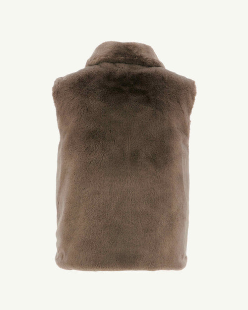 Doudoune avec des cristaux Swarovski®️ sans manches réversible Grand Froid Taupe Daria - JOTT - 3