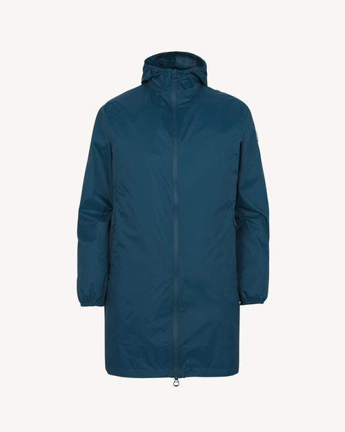 Imperméable long à capuche paquetable Bleu métal Oban - JOTT - 2