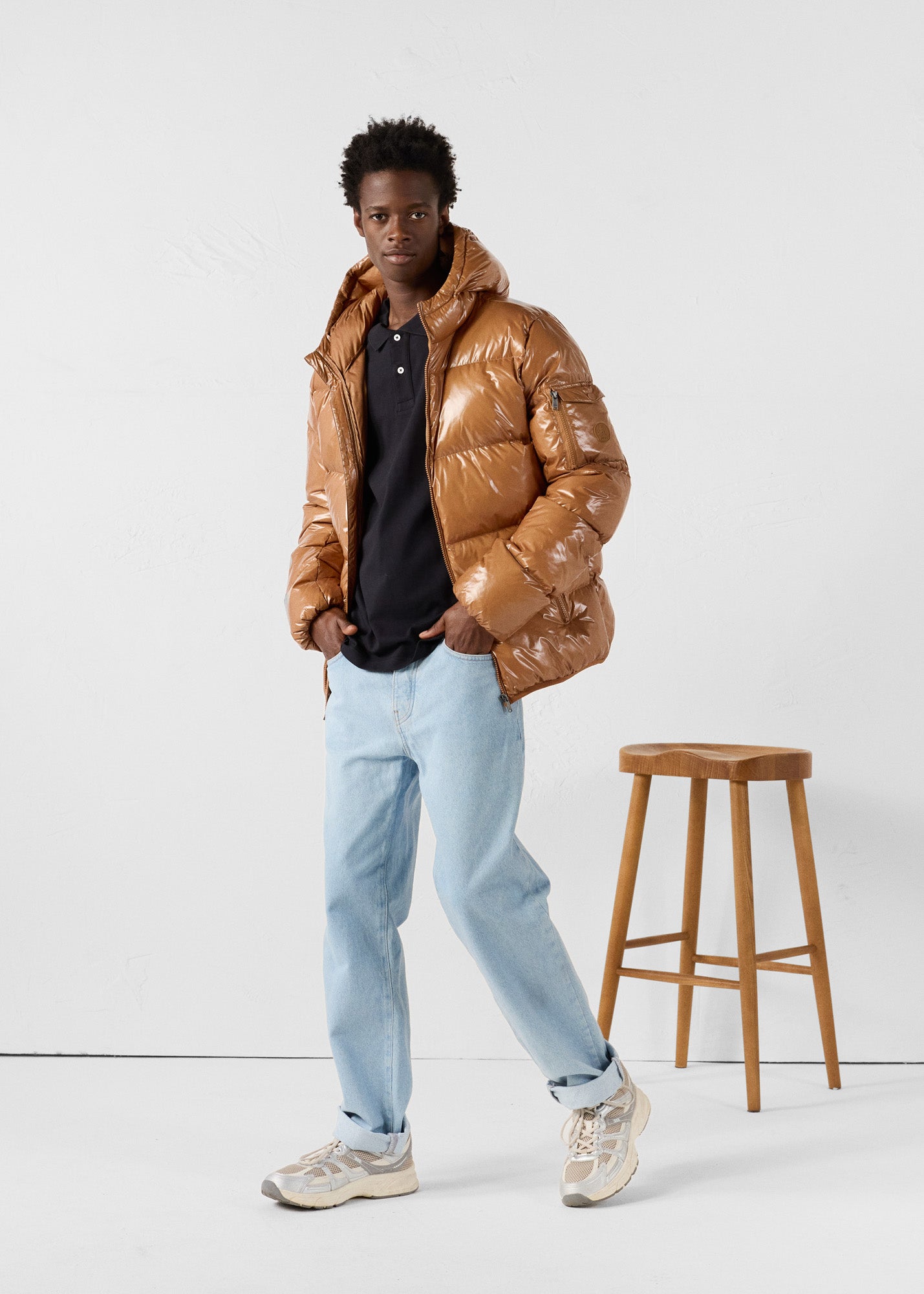 Down jacket with hood Grand Froid Sucre roux Java lacquered - JOTT