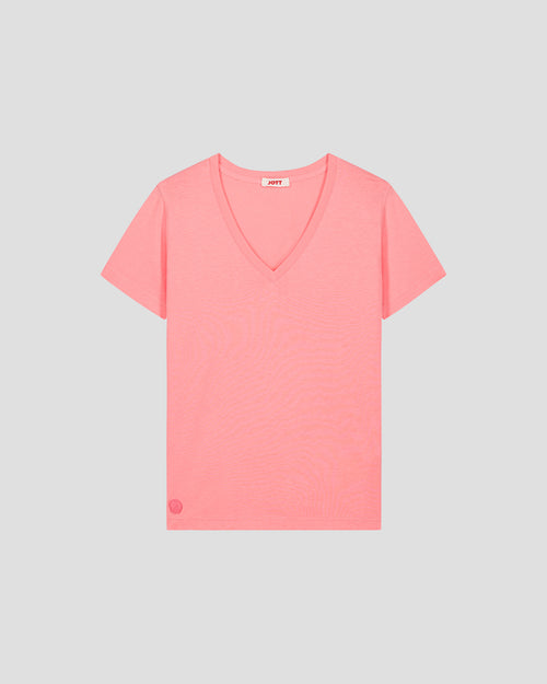 T-Shirt mit V-Ausschnitt in leuchtendem Pink Sofy – JOTT – 2