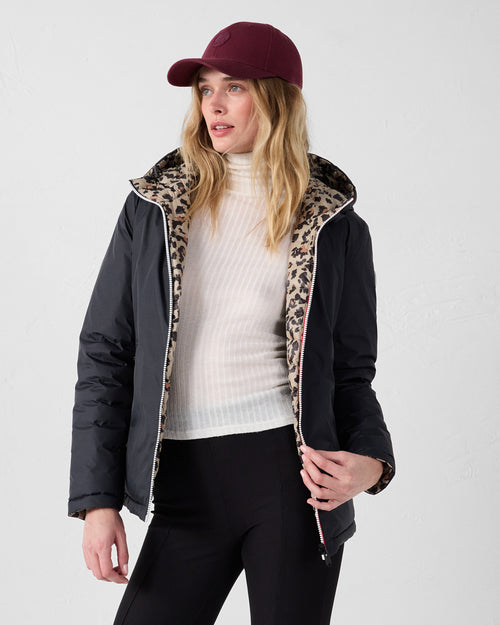 daunenjacke reversible Schwarz/Leopard beige Bergame print - JOTT - 3