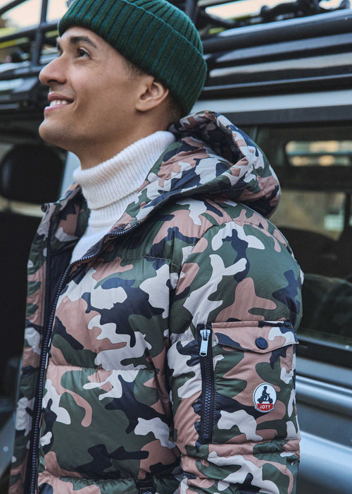 daunenjacke Extreme Kälte  Camo roter Zucker Java print