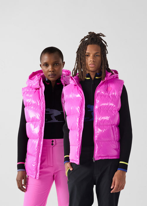 Down jacket lacquered sleeveless Grand Froid Electric Pink Clappe - JOTT - 3