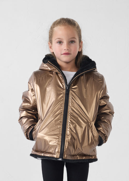 Reversible Down jacket  Kid faux fur Black Brana - JOTT - 3