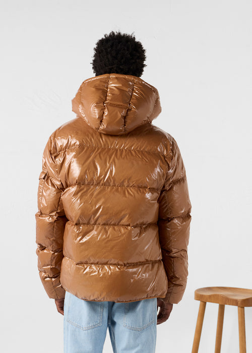 Down jacket with hood Grand Froid Sucre roux Java lacquered - JOTT - 4