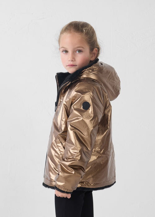 Reversible Down jacket  Kid faux fur Black Brana - JOTT - 4