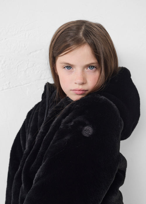 Down jacket Kid in faux fur with hood Black Agathe - JOTT - 5