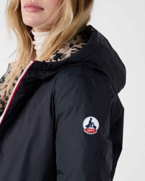 Down jacket reversible Black/leopard beige Bergame print - JOTT - 5