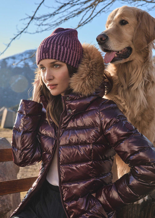 Grand Froid hooded Down jacket Black cherry Luxury lacquered